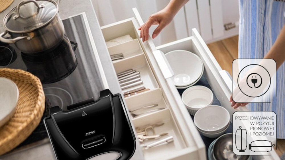 Opiekacz MPM MOP-47 wygodne przechowywanie pionowo poziomo 