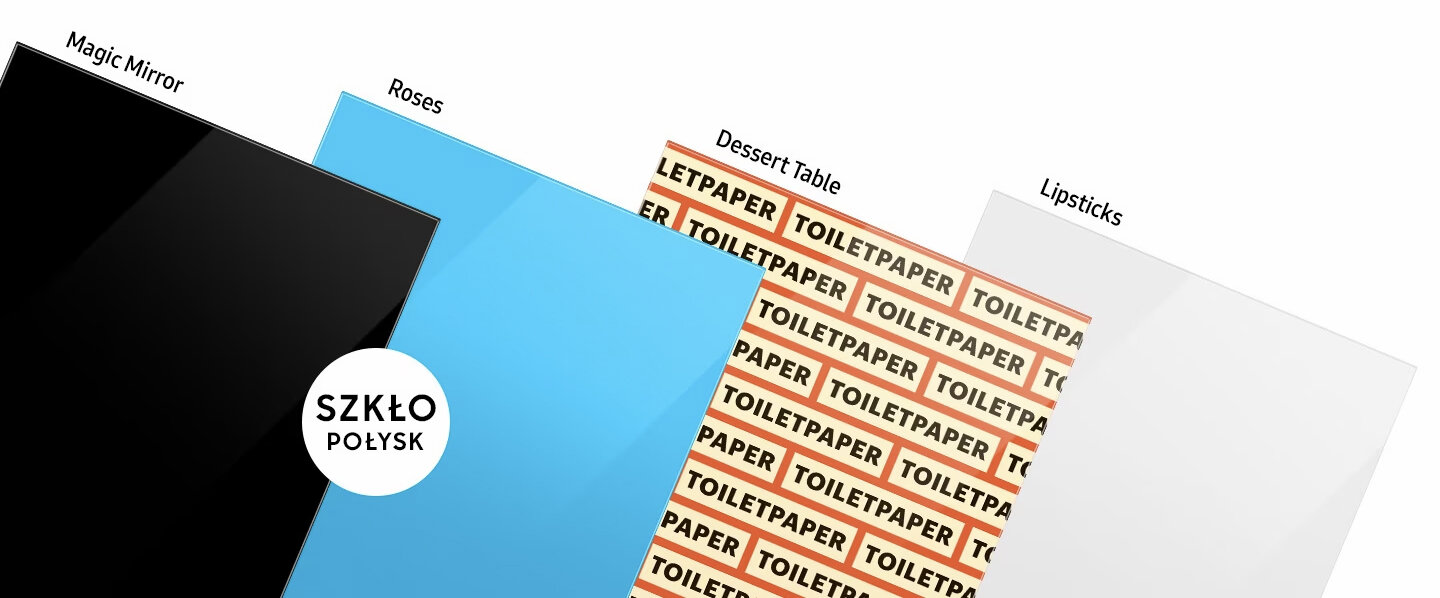 Dostępność paneli Dostępne panele : czarna, niebieska, biała i pomarańczowa z napisem Toilet Paper