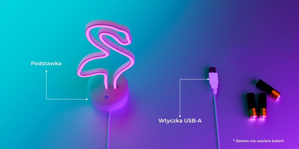 Neon LED FOREVER LIGHT zasilanie baterie kabel przewód USB-A bezprzewodwoe przewodowe