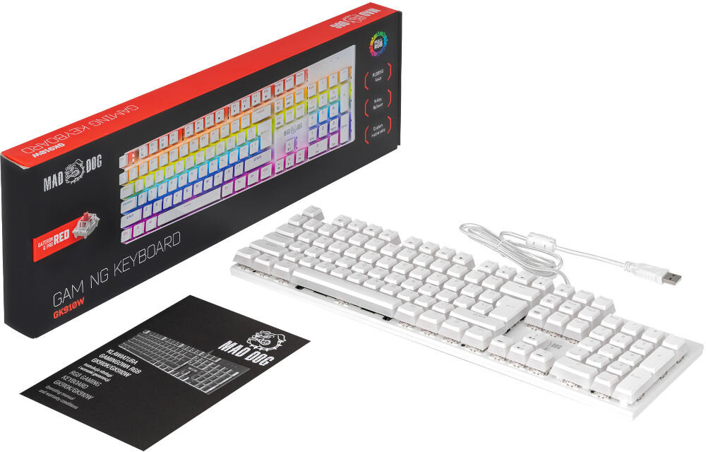 Klawiatura MAD DOG GK910W Gateron Red Biały elementy zestaw