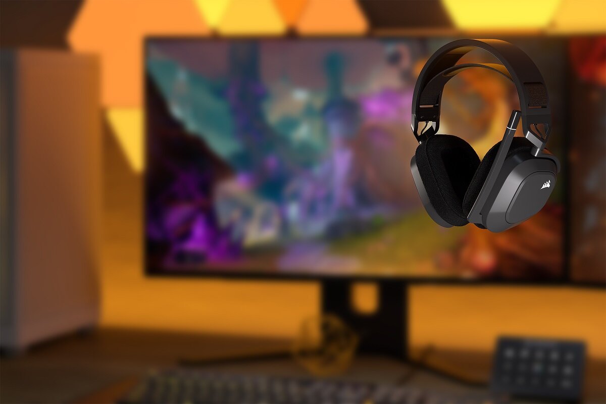 Słuchawki CORSAIR HS80 Max Wireless bezprzewodowy stylowy solidny gaming jakość dźwięku Sonarworks SoundID żywotność baterii