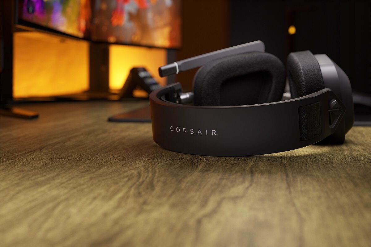 Słuchawki CORSAIR HS80 Max Wireless bezprzewodowy stylowy solidny gaming jakość dźwięku Sonarworks SoundID żywotność baterii