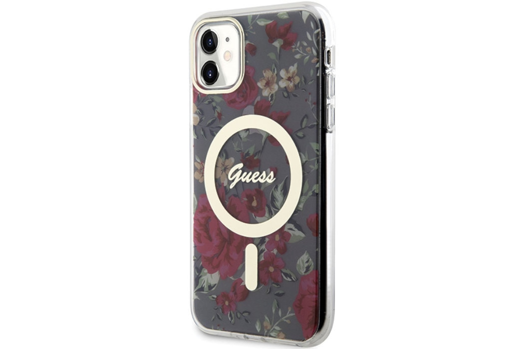 Etui GUESS Flower MagSafe Metal Logo do Apple iPhone 11/Xr luksus wytrzymałość marka elegancja styl wyrafinowanie