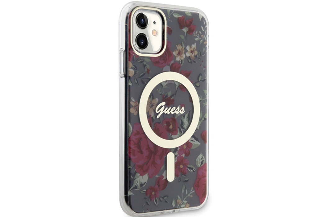 Etui GUESS Flower MagSafe Metal Logo do Apple iPhone 11/Xr luksus wytrzymałość marka elegancja styl wyrafinowanie