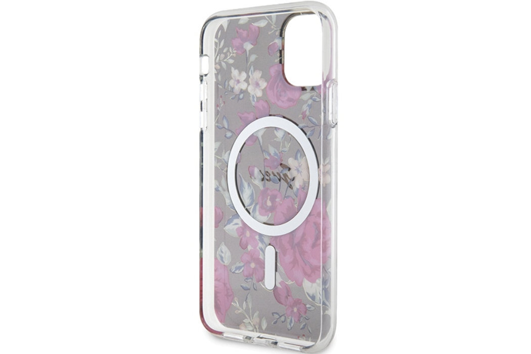 Etui GUESS Flower MagSafe Metal Logo do Apple iPhone 11/Xr luksus wytrzymałość marka elegancja styl wyrafinowanie