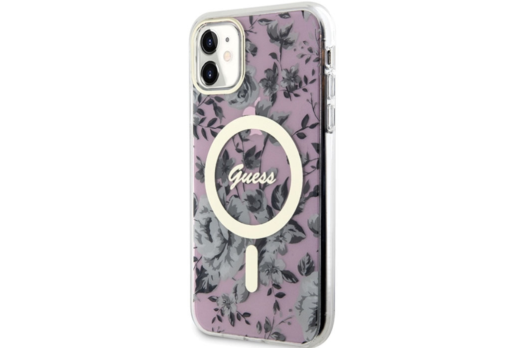 Etui GUESS Flower MagSafe Metal Logo do Apple iPhone 11/Xr luksus wytrzymałość marka elegancja styl wyrafinowanie