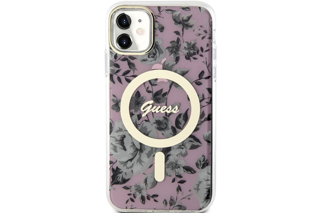 Etui GUESS Flower MagSafe Metal Logo do Apple iPhone 11/Xr luksus wytrzymałość marka elegancja styl wyrafinowanie