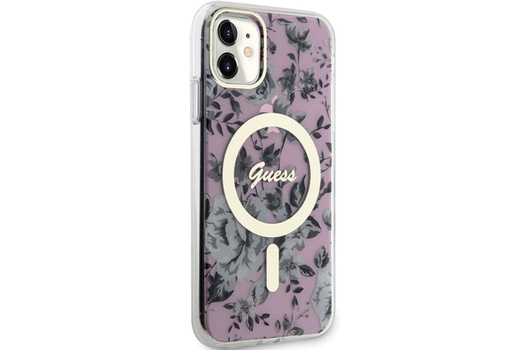 Etui GUESS Flower MagSafe Metal Logo do Apple iPhone 11/Xr luksus wytrzymałość marka elegancja styl wyrafinowanie