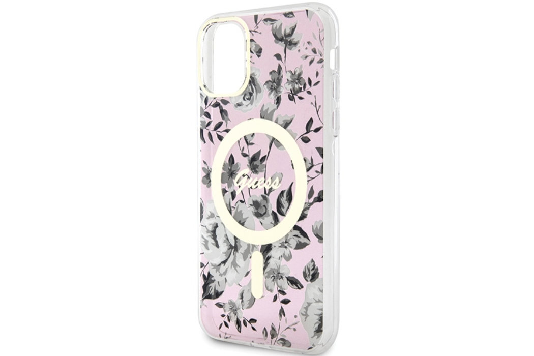 Etui GUESS Flower MagSafe Metal Logo do Apple iPhone 11/Xr luksus wytrzymałość marka elegancja styl wyrafinowanie