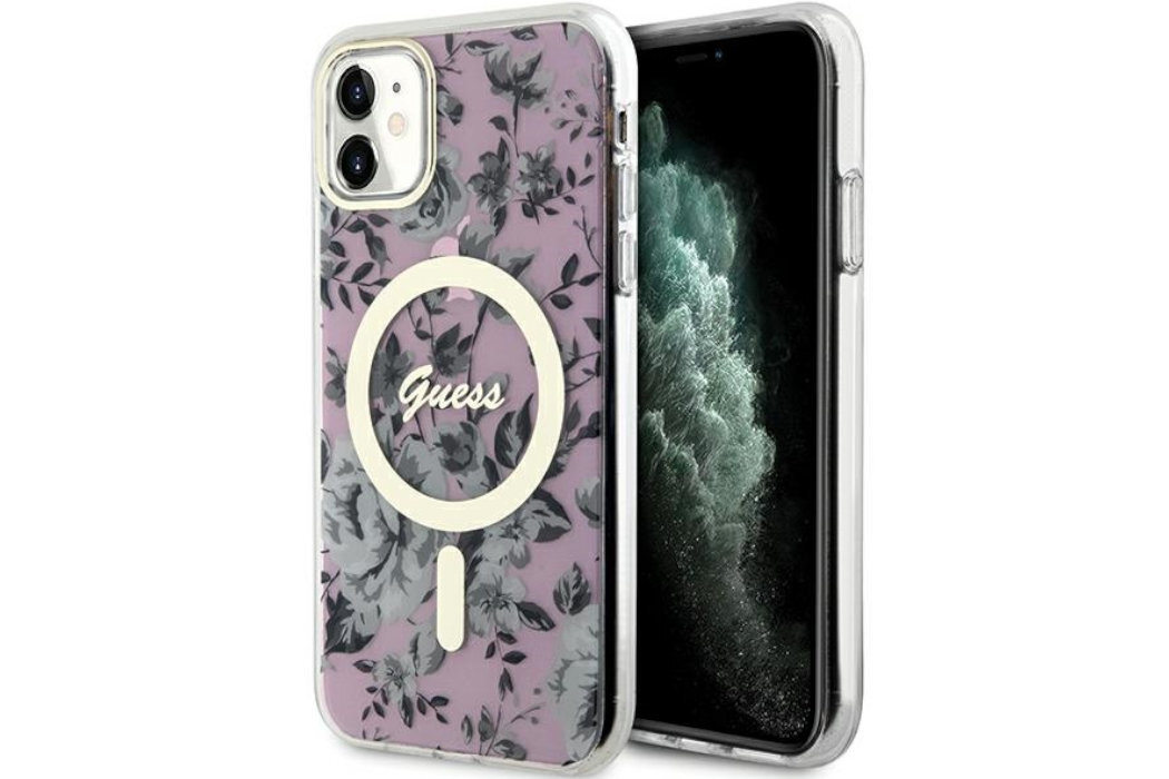 Etui GUESS Flower MagSafe Metal Logo do Apple iPhone 11/Xr luksus wytrzymałość marka elegancja styl wyrafinowanie