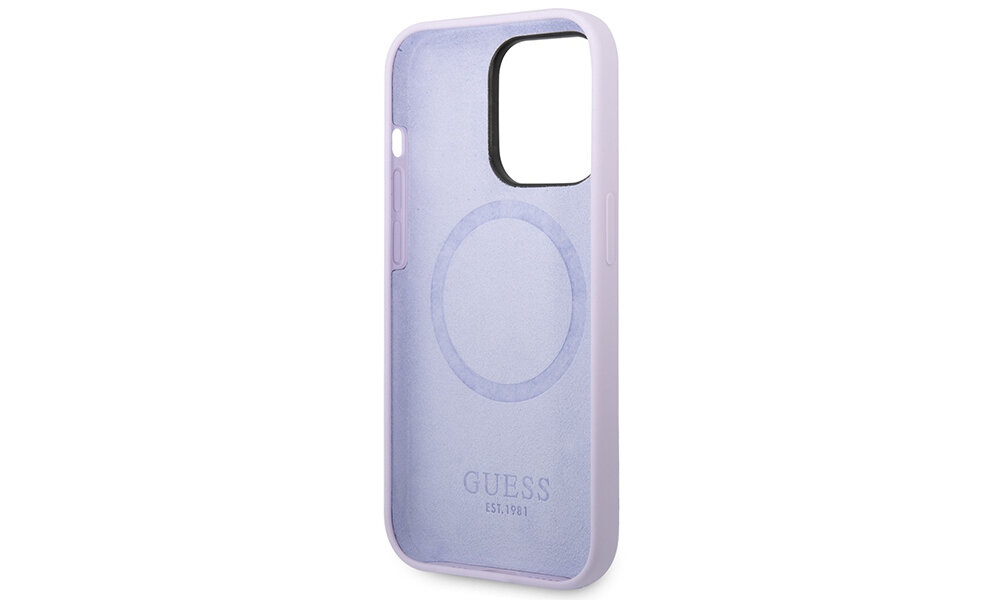 Etui GUESS Silicone Logo Plate MagSafe do Apple iPhone 14 Pro OCHRONA FUNKCJONALNOŚĆ DESIGN JAKOŚĆ PORTY WYCIĘCIA