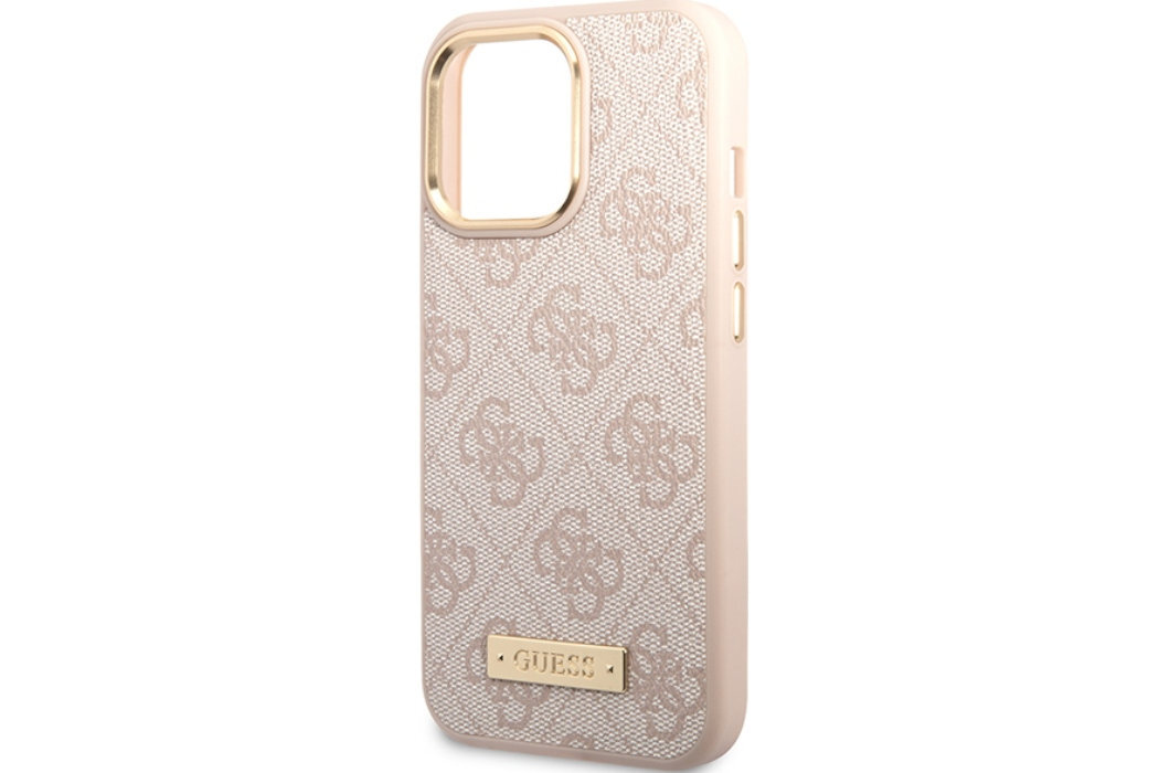 Etui GUESS 4G Peony Logo Plate do Apple iPhone 14 luksus wytrzymałość marka elegancja styl wyrafinowanie