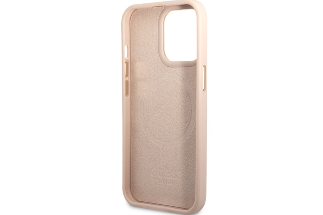Etui GUESS 4G Peony Logo Plate do Apple iPhone 14 luksus wytrzymałość marka elegancja styl wyrafinowanie