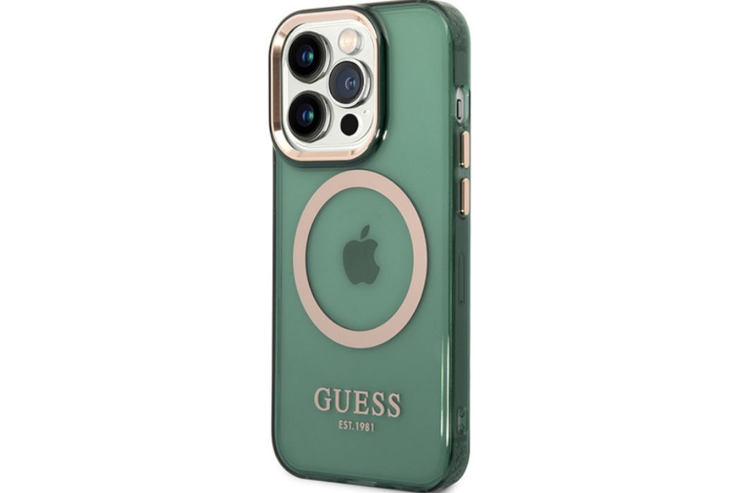 Etui GUESS Gold Outline Translucent Metal Logo do Apple iPhone 14 Pro Max luksus wytrzymałość marka elegancja styl wyrafinowanie