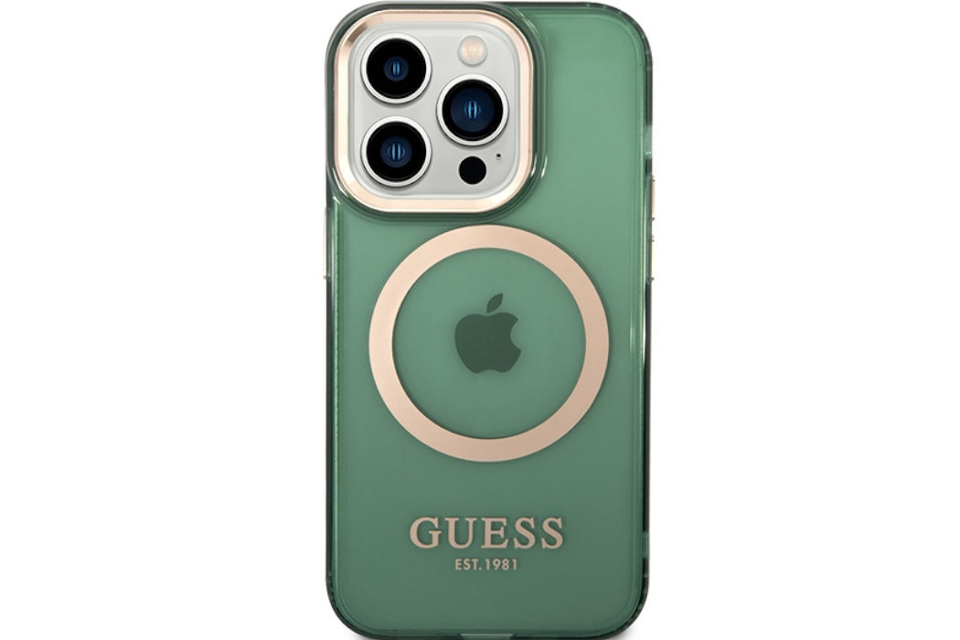 Etui GUESS Gold Outline Translucent Metal Logo do Apple iPhone 14 Pro Max luksus wytrzymałość marka elegancja styl wyrafinowanie