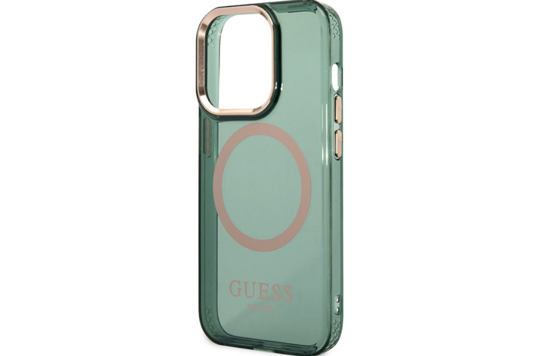 Etui GUESS Gold Outline Translucent Metal Logo do Apple iPhone 14 Pro Max luksus wytrzymałość marka elegancja styl wyrafinowanie