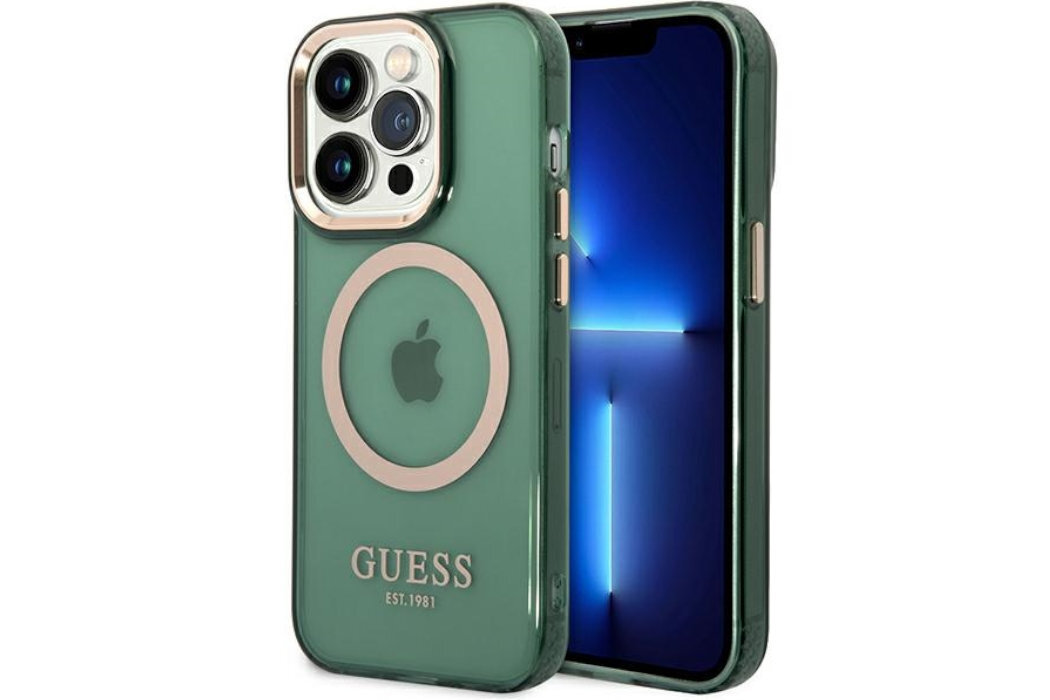 Etui GUESS Gold Outline Translucent Metal Logo do Apple iPhone 14 Pro Max luksus wytrzymałość marka elegancja styl wyrafinowanie
