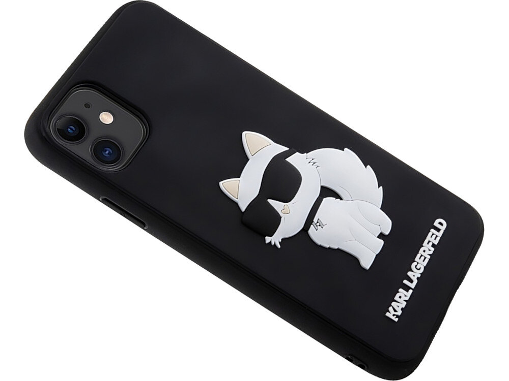 Etui KARL LAGERFELD Choupette 3D do Apple iPhone 11/Xr Czarny wygląd styl cechy logo naszywka