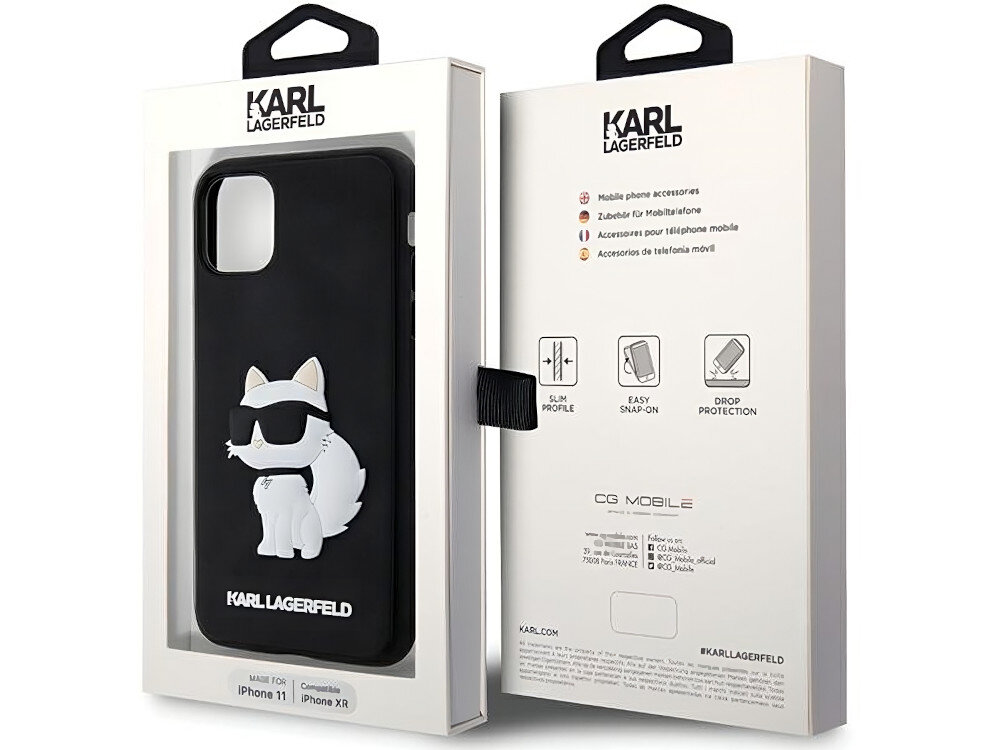 Etui KARL LAGERFELD Choupette 3D do Apple iPhone 11/Xr Czarny wycięcia dopasowanie kompatybilność