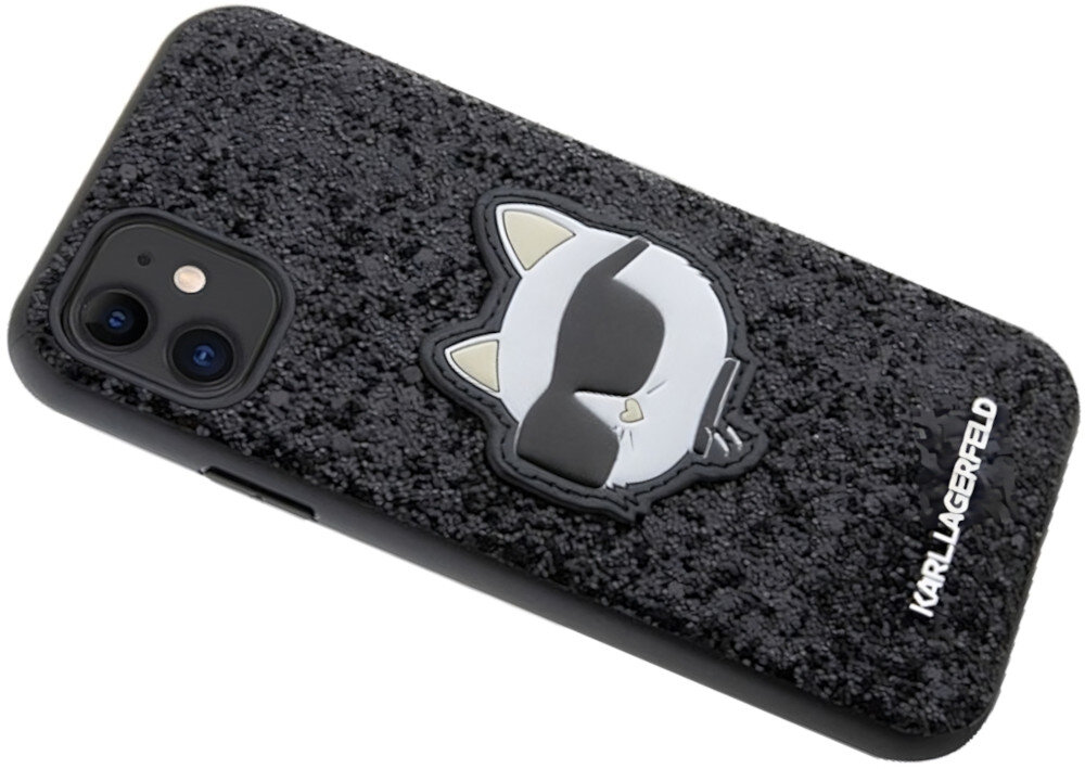 Etui KARL LAGERFELD Glitter Choupette do Apple iPhone 11/Xr Czarny kompatybilność wygląd brokat naszywka styl