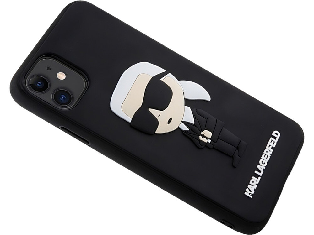 Etui KARL LAGERFELD Rubber Ikonik do Apple iPhone 11/Xr Czarny wygląd styl cechy logo naszywka