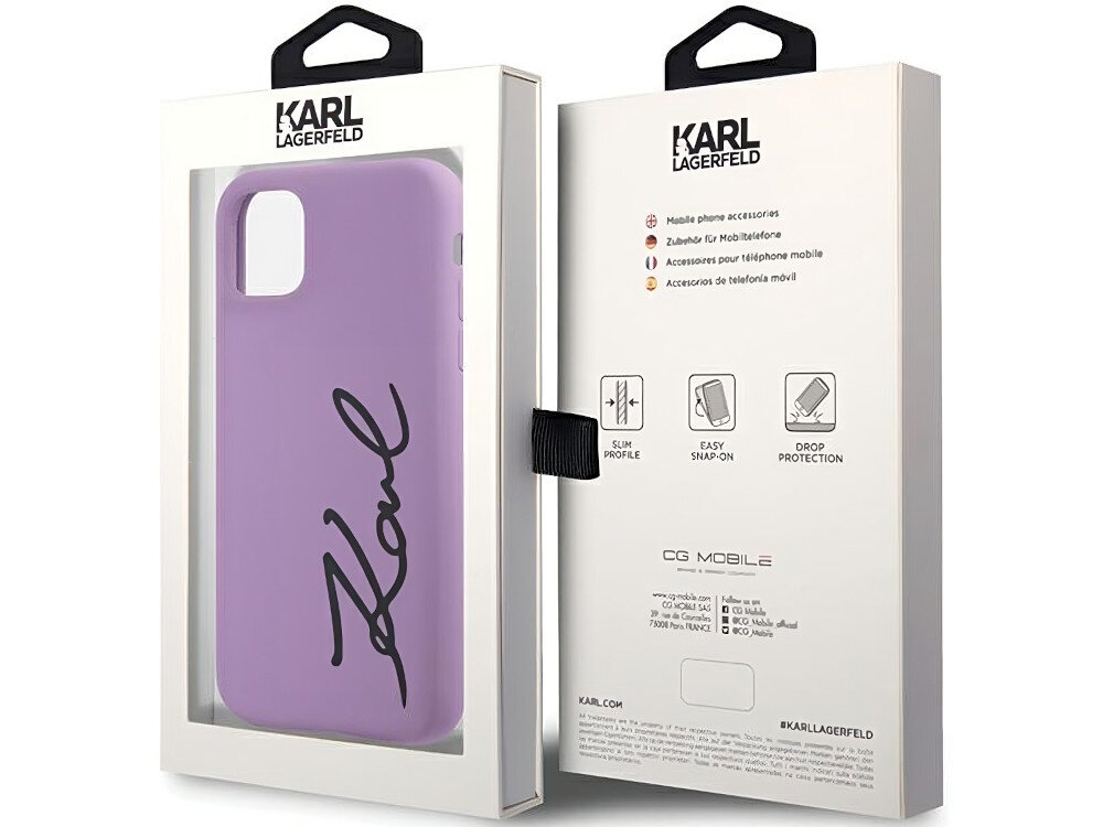 Etui KARL LAGERFELD Silicone Signature do Apple iPhone 11/Xr Purpurowy wnętrze kompatybilność przeznaczenie 