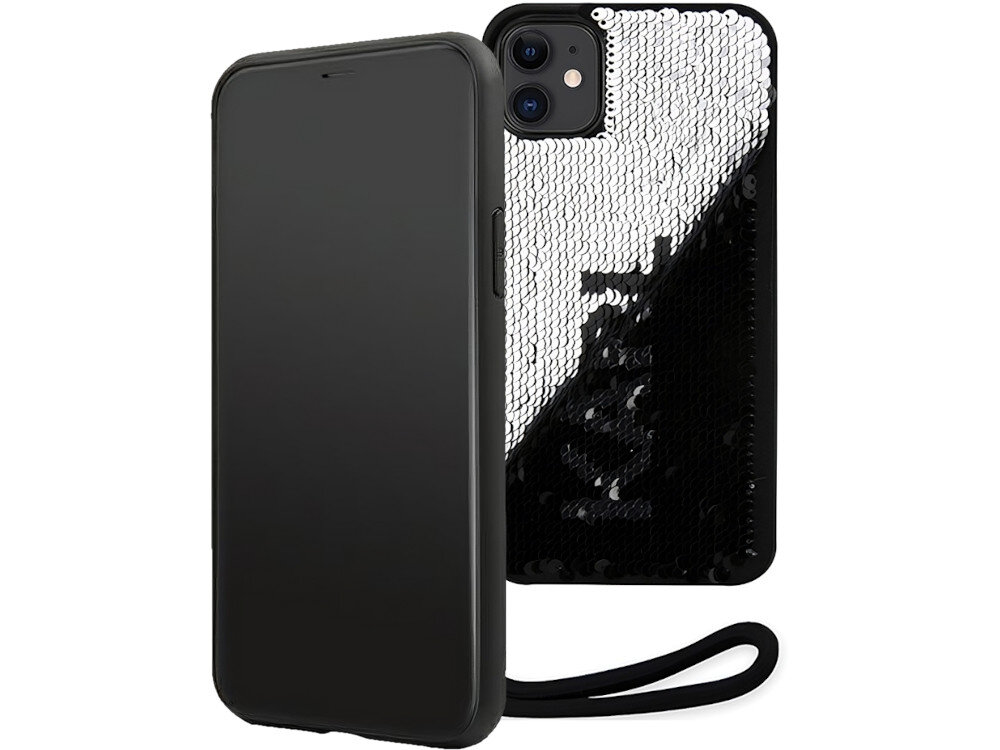 Etui KARL LAGERFELD Sequins Cord do Apple iPhone 11/Xr Srebrny pasek smyczka brzegi dopasowanie wycięcia