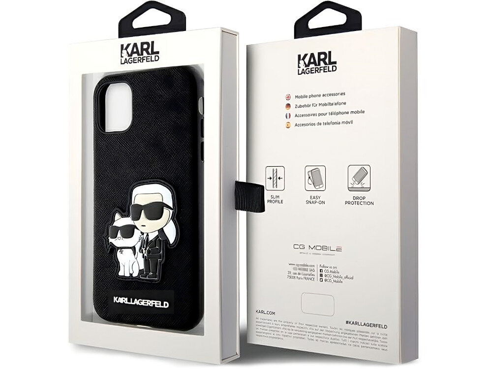 Etui KARL LAGERFELD Saffiano Karl&Choupette do Apple iPhone 11/Xr Czarny materiał wykonanie skóra wygląd logo jakość