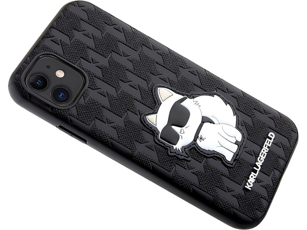 Etui KARL LAGERFELD Saffiano Monogram do Apple iPhone 11/Xr Czarny kompatybilność przeznaczenie cechy wygląd styl naszywka