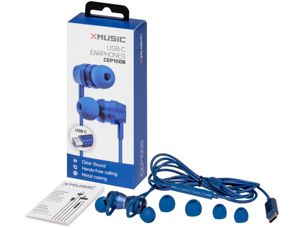 Słuchawki XMUSIC CEP100B USB-C elementy wyposażenie zestaw