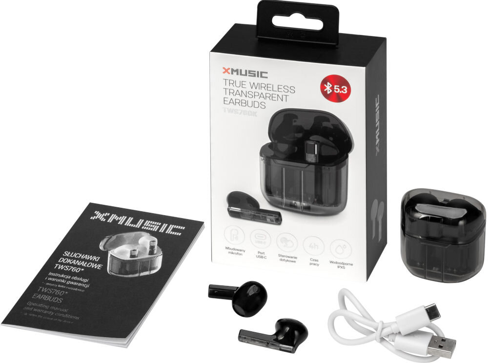 Słuchawki douszne XMUSIC TWS760 elementy zestaw
