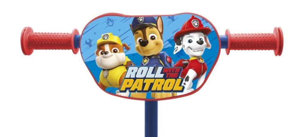 Hulajnoga dla dzieci NICKELODEON Psi Patrol Baby 34015 Boys kierownica standardowa antyposlizgowe uchwyty miekki material regulowana wysokosc w zakresie od 59 do 65 cm plakietka kolorowa z bohaterami Psiego Patrolu