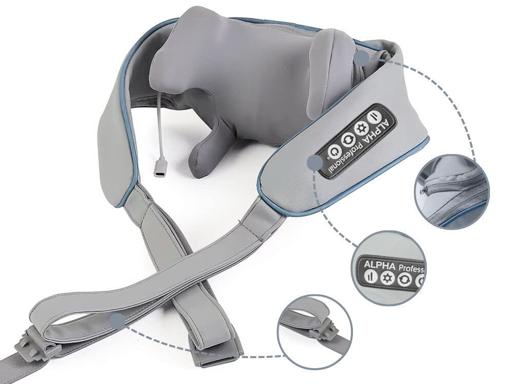 Masażer do karku ALPHA AMP-02 6 głowic masujących, skuteczne rozluźnianie mięśni, ulga po długim dniu