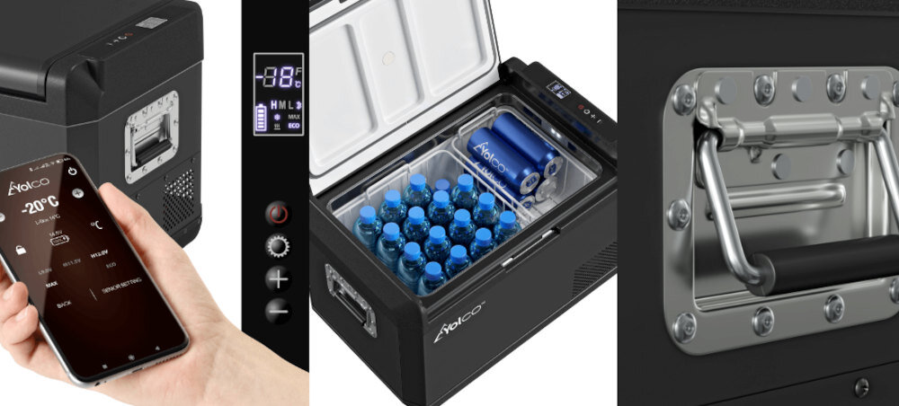 Lodówka YOLCO GX37 Panel sterowania czytelny ekran Intuicyjna obsługa wbudowany nadajnik Bluetooth 5.0 aplikacja mobilna system Android iOS