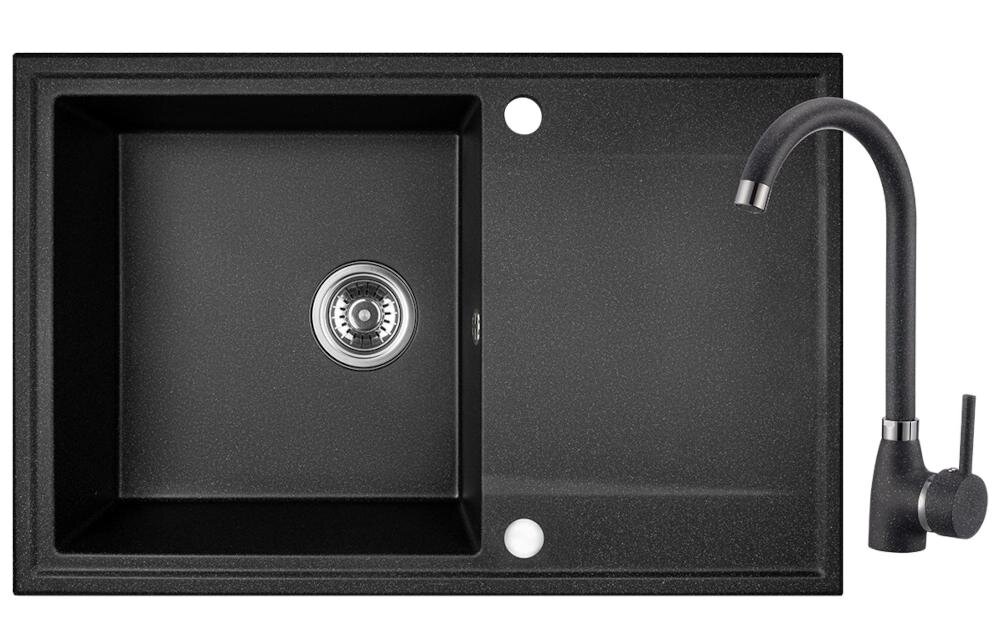 KUCHINOX Hunter SBUA711T zlewozmywak komora ociekacz osuszanie naczynia owoce warzywa nadmiar woda bateria stojąca wylewka montaż czystość blat granit odporność zarysowania uderzenia wysoka temperatura podłączenie zmywarka