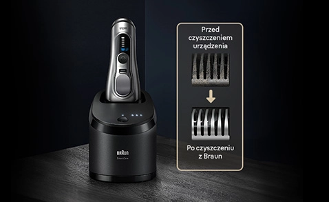 Maszynka do włosów z wyświetlaczem pokazującym różne ustawienia cięcia.