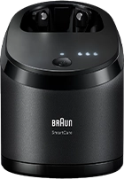 Stacja czyszcząca SmartCare 6w1 z detalami w złotym kolorze, stylowa i wydajna, stworzona z myślą o precyzyjnym goleniu.