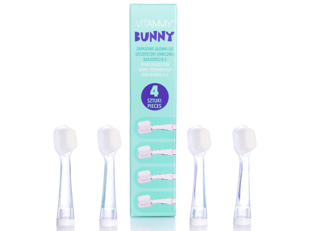 Oryginalna końcówka szczoteczki VITAMMY Bunny (4 szt.) (Delikatna dla dziąseł) wygląd design prezentacja wizualizacja od pierwszych zębów