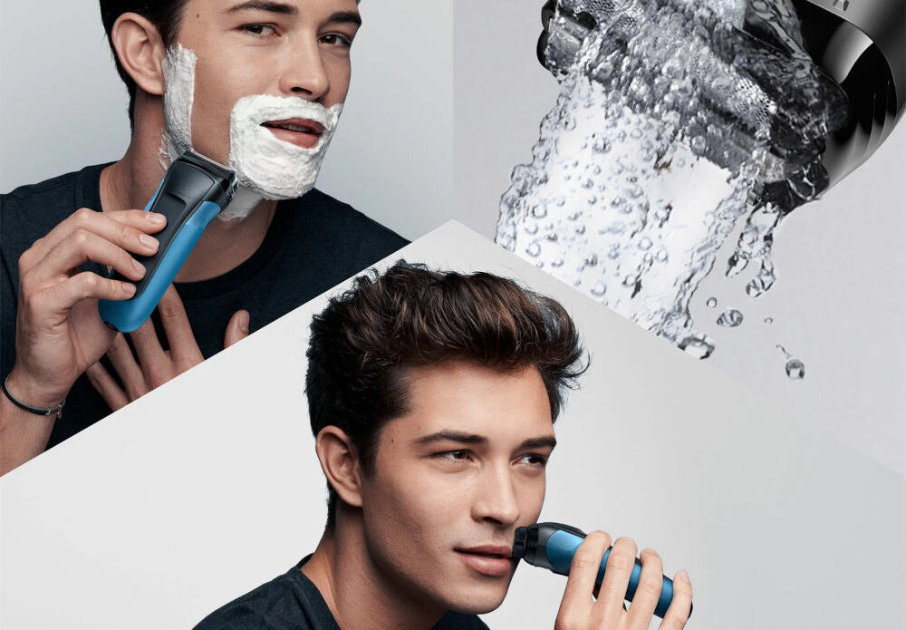 Golarka BRAUN Series 3 Shave&Style 310BT Na mokro i sucho 3 w 1 zarost golenie przycinanie konturowanie trzy elastyczne głowice dostosowanie kształt szyja twarz na sucho na mokro