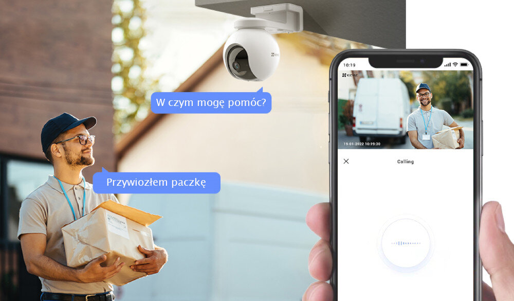 Kamera EZVIZ CB3 dwustronną komunikację przekazać informację funkcja wiadomości automatycznej