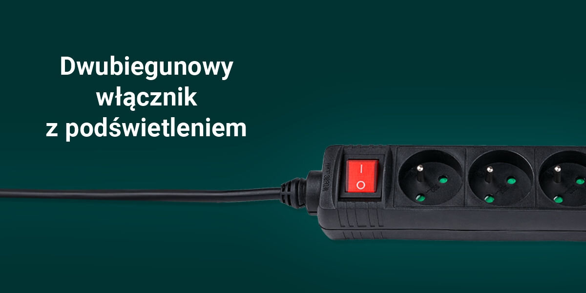 Listwa HAMA Standard 44223709 6GN (3m)
zasilanie pod kontrolą, podświetlany dwubiegunowy włącznik, zielone tło, produkt, biały napis dwubiegunowy włącznik z podświetleniem