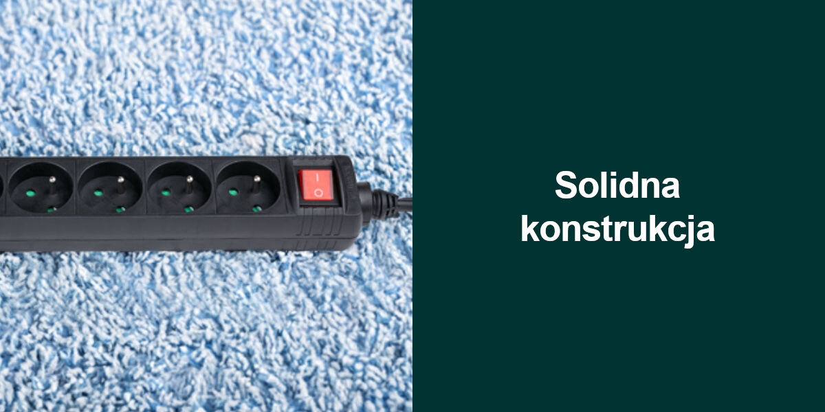 Listwa HAMA Standard 44223709 6GN (3m)
solidna konstrukcja, wysokiej jakości przewód o długości 3 metrów, wzmocnione styki, dodatkowo wzmocnione łączenia przewodu z listwą i wtyczką,
produkt na wykładzinie, zielone tło, biały napis solidna konstrukcja