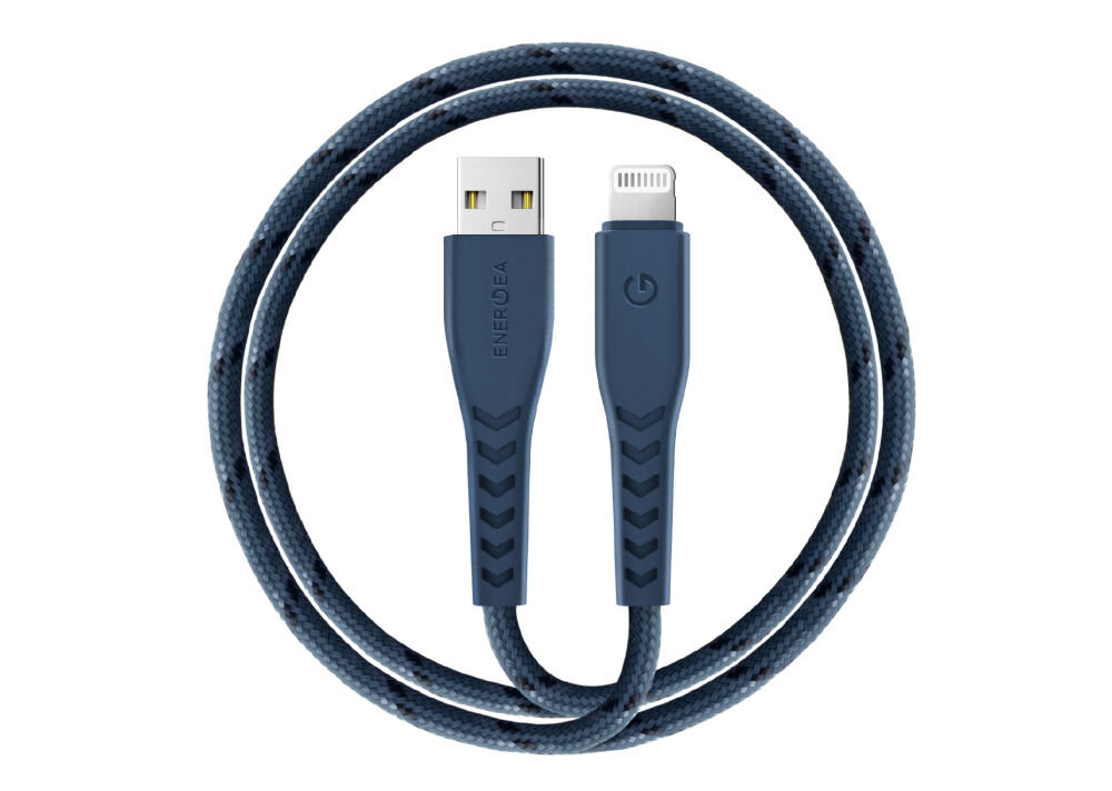 Kabel USB - Lightning ENERGEA Nyloflex MFI 1.5 m Niebieski wysoka trwałość Trwała konstrukcja maksymalny prąd 3A z iPhone i iPad 50 000 testów zginania 50 kg testu wytrzymałości