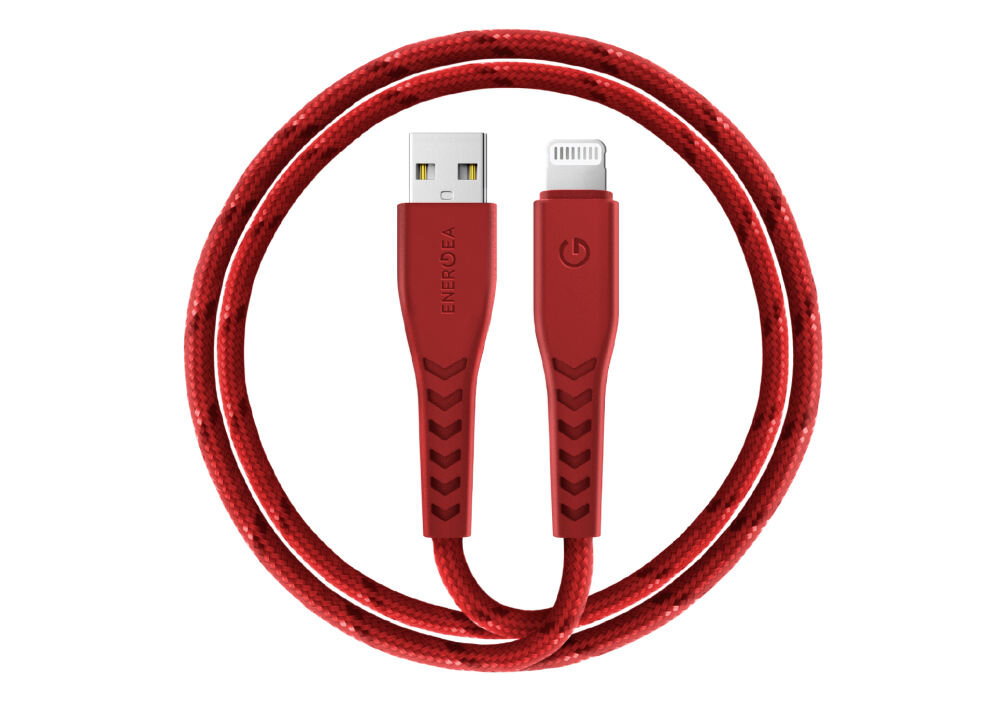 Kabel USB - Lightning ENERGEA Nyloflex MFI 1.5 m Czerwony wysoka trwałość Trwała konstrukcja maksymalny prąd 3A z iPhone i iPad 50 000 testów zginania 50 kg testu wytrzymałości