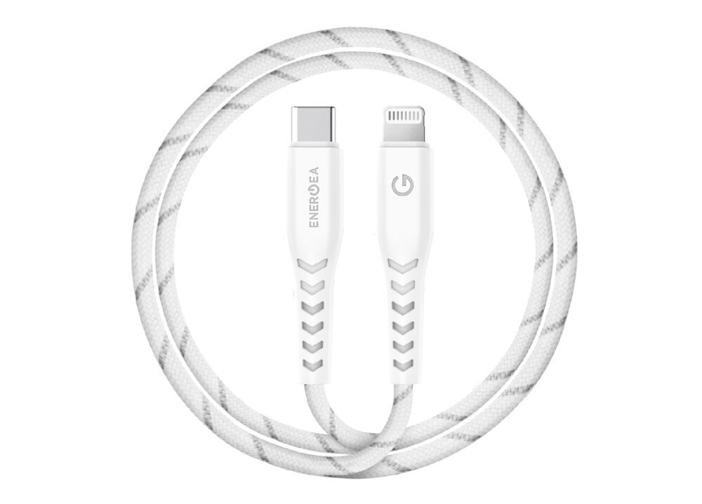 Kabel USB-C - Lightning ENERGEA Nyloflex MFI 1.5 m Biały wytrzymałość i szybkie ładowanie iPhone i iPad SR Design 50 000 testów zginania