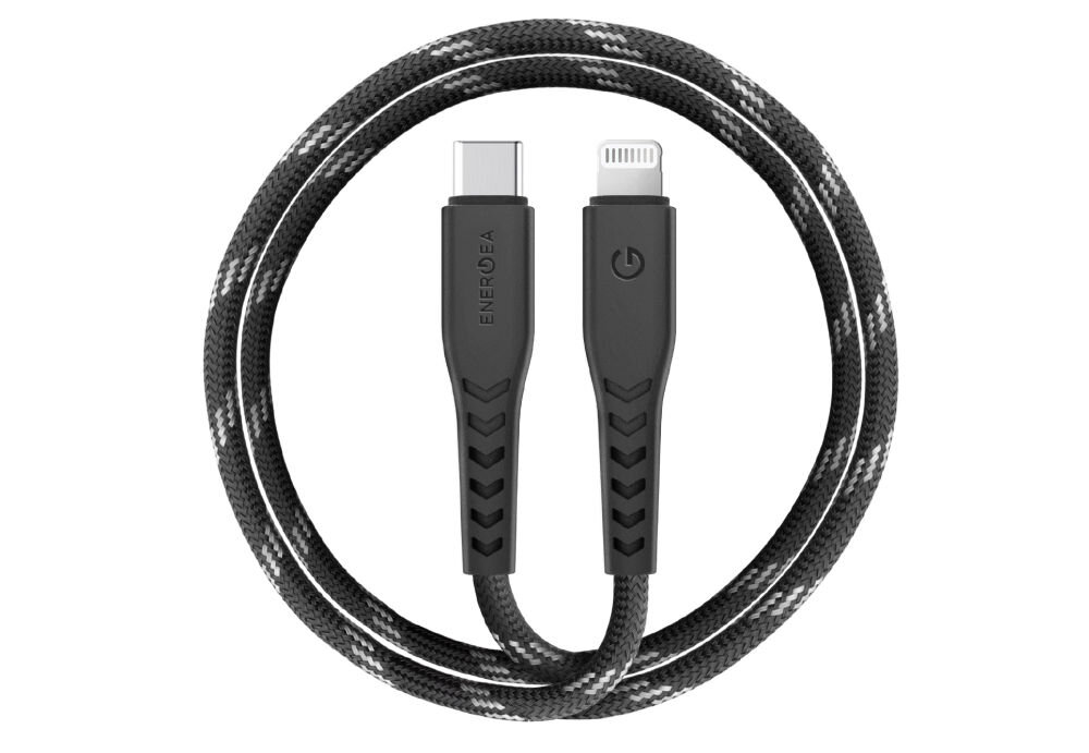 Kabel USB-C - Lightning ENERGEA Nyloflex MFI 1.5 m Czarny wytrzymałość i szybkie ładowanie iPhone i iPad SR Design 50 000 testów zginania