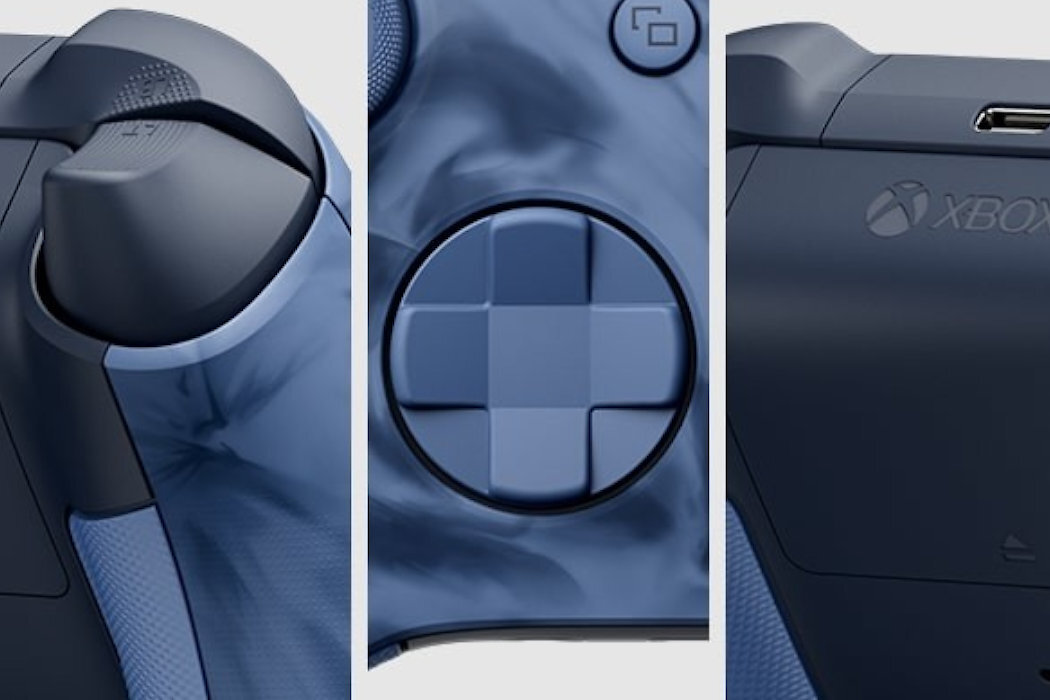 Kontroler MICROSOFT bezprzewodowy Stormcloud Vapor Niebieski baterie USB-C hybrydowy kierunkowy tekstura połączenie