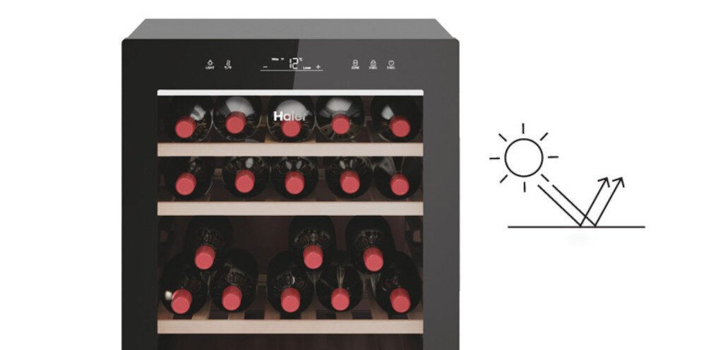 CHŁODZIARKA DO WINA HAIER HWS77DGAU1 filtr anty-UV ochrona bezpieczna szklane drzwi