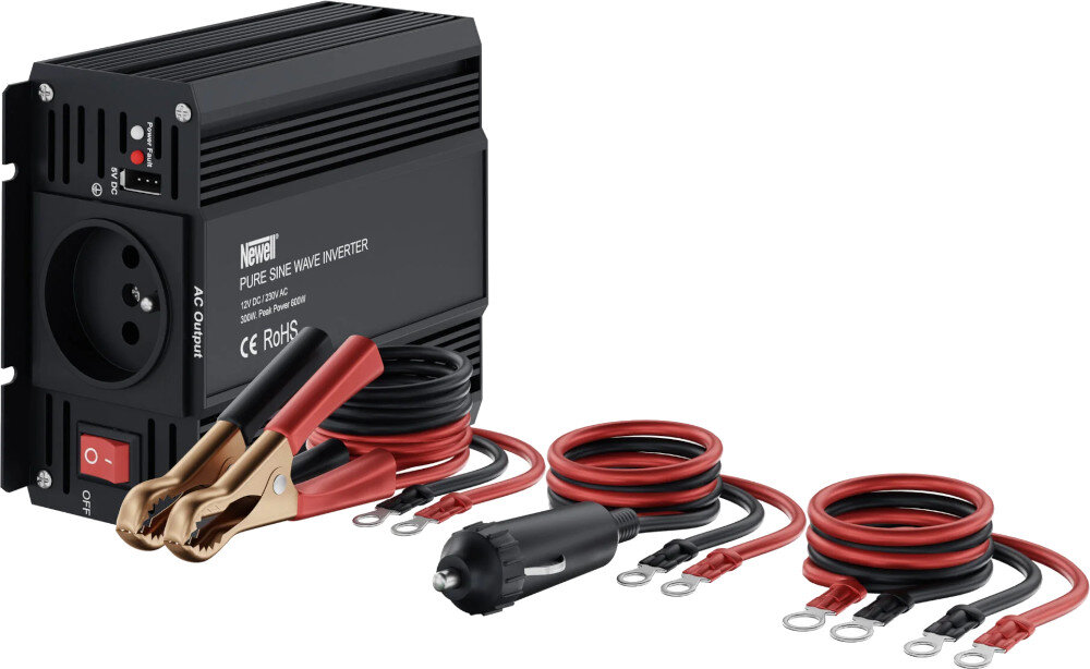 Przetwornica NEWELL NL3680 12V/230V 300W/600W Czysta sinusoida opakowanie zawartość zestaw akcesoria