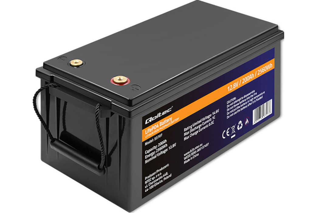 Akumulator QOLTEC 53707 200Ah 12.8V żywotność bateria wspomaganie waga wymiary przenośny